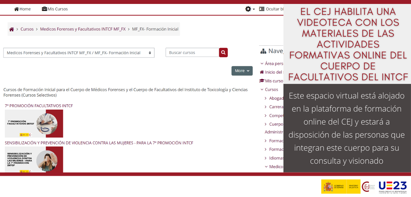 EL CEJ HABILITA UNA VIDEOTECA CON LOS MATERIALES DE LAS ACTIVIDADES FORMATIVAS ONLINE DEL CUERPO DE FACULTATIVOS DEL INTCF